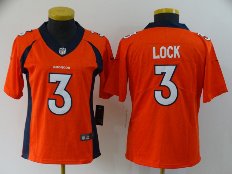 Women's Denver Broncos #3 Drew Lock Orange Vapor Untouchable Stitched Jersey(Run Small)